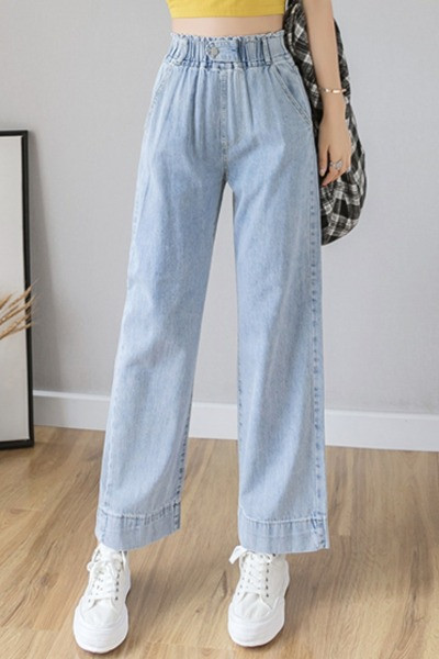 Модерни дамски дънки широк модел с еластична талия 