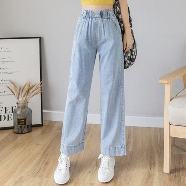 Модерни дамски дънки широк модел с еластична талия 