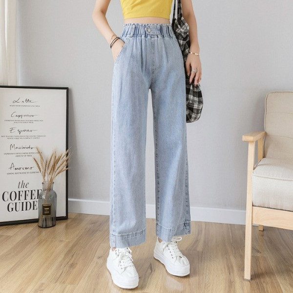 Модерни дамски дънки широк модел с еластична талия 