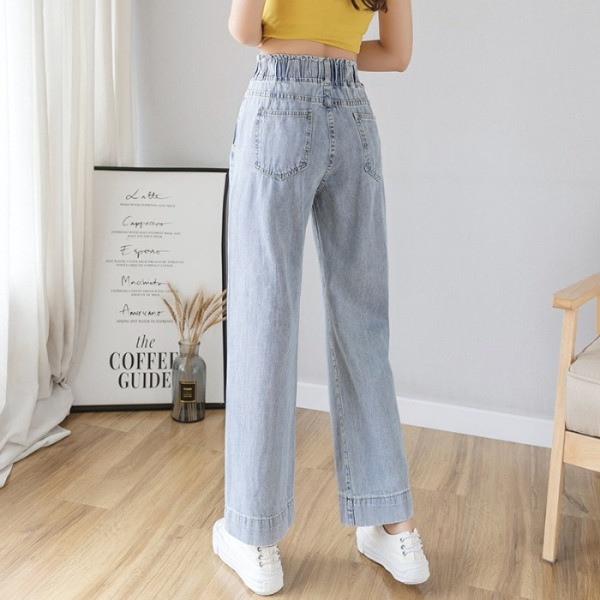 Модерни дамски дънки широк модел с еластична талия 