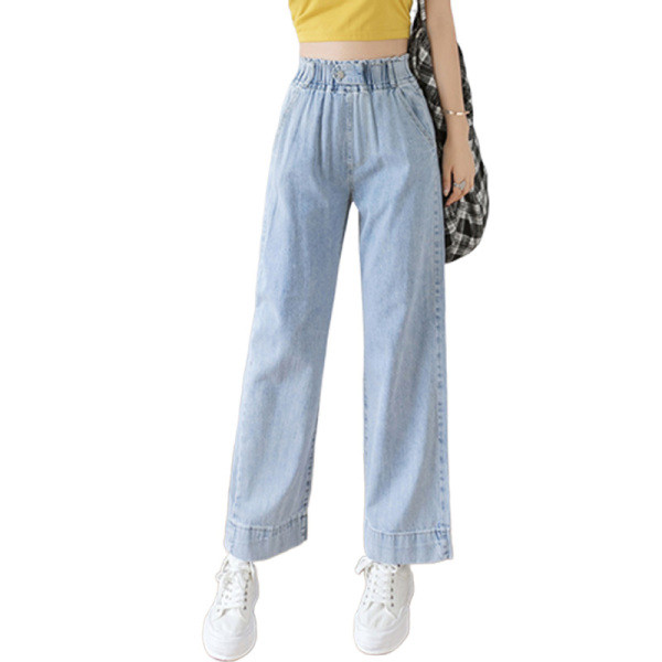 Модерни дамски дънки широк модел с еластична талия 