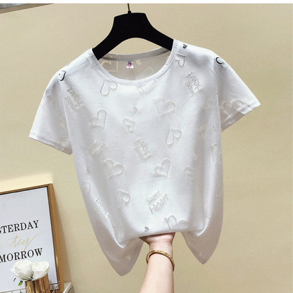 Tricou de damă modern cu mâneci scurte și inimioare transparente