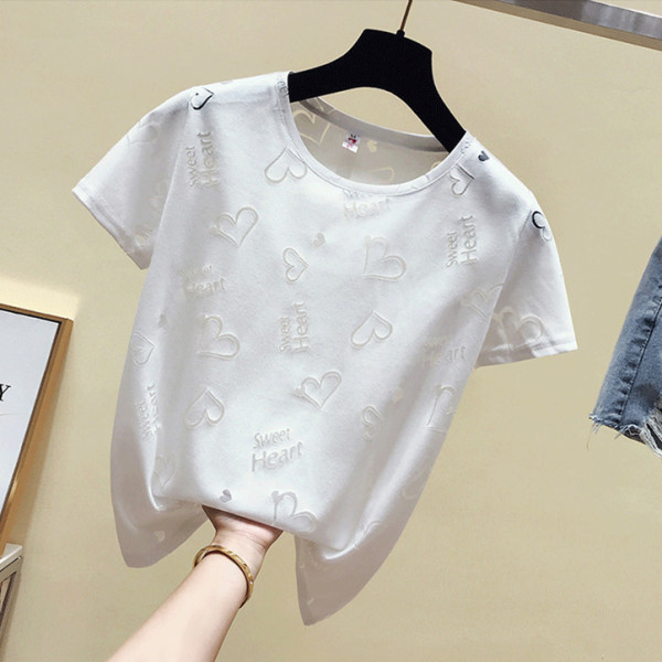 Tricou de damă modern cu mâneci scurte și inimioare transparente