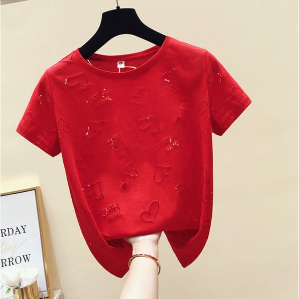 Tricou de damă modern cu mâneci scurte și inimioare transparente