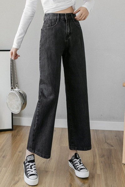 Дамски модерни дънки широк модел с висока талия 