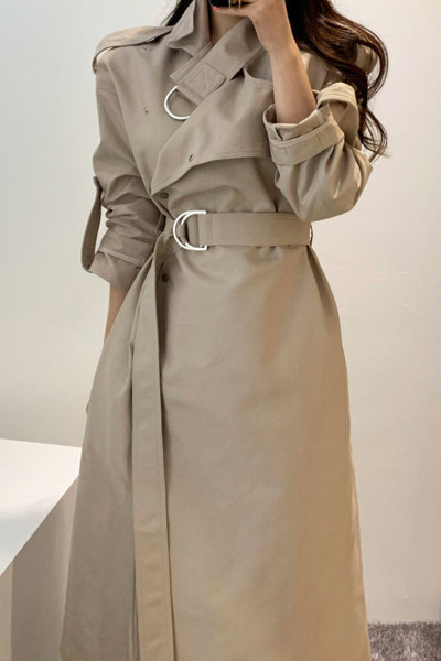 Дамско есенно-зимно палто с колан на талията -дълъг модел 