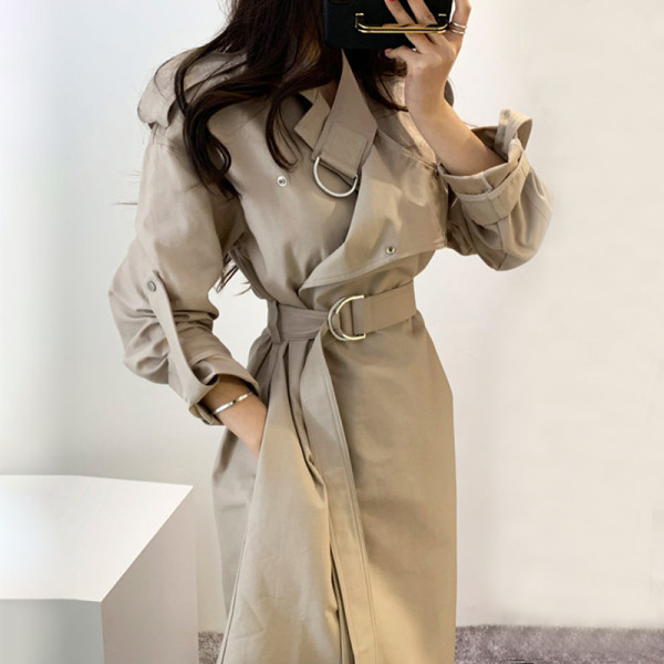 Дамско есенно-зимно палто с колан на талията -дълъг модел 