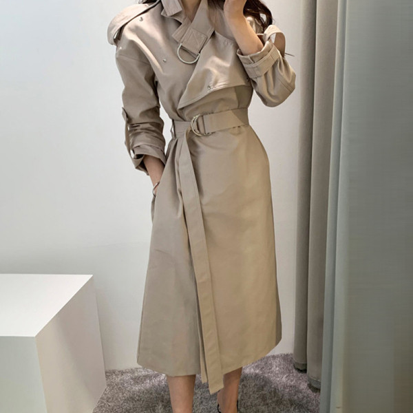 Дамско есенно-зимно палто с колан на талията -дълъг модел 