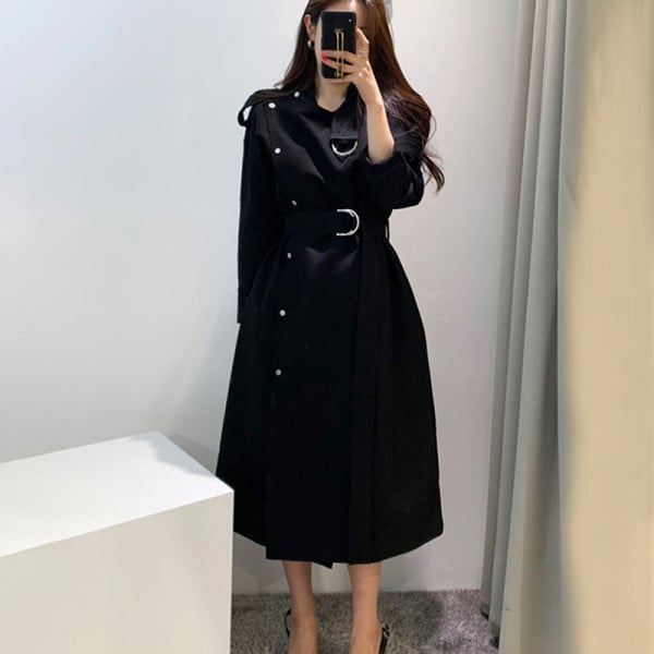 Дамско есенно-зимно палто с колан на талията -дълъг модел 