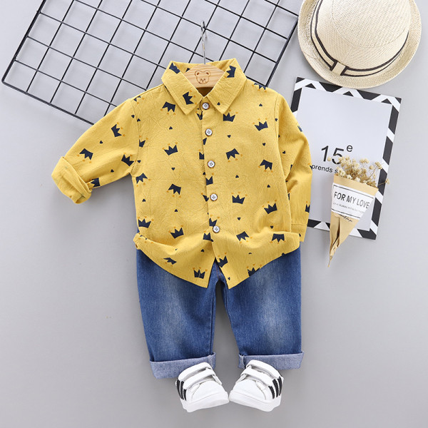 Детски комплект за момчета от две части риза и дънки