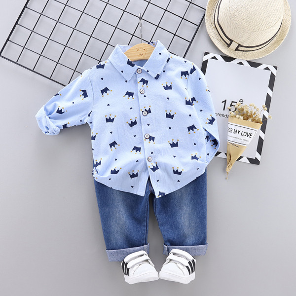 Детски комплект за момчета от две части риза и дънки