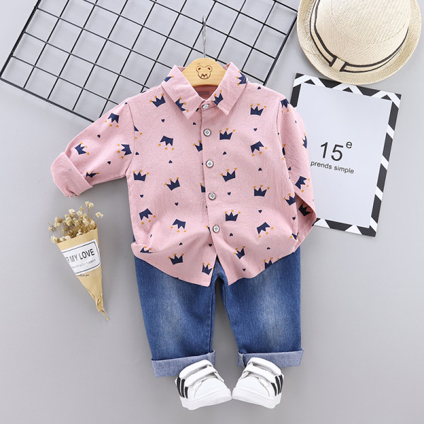 Детски комплект за момчета от две части риза и дънки