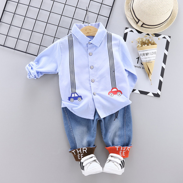 Модерен детски комплект от две части риза и дънки