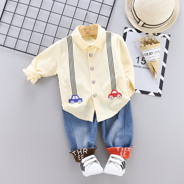 Модерен детски комплект от две части риза и дънки