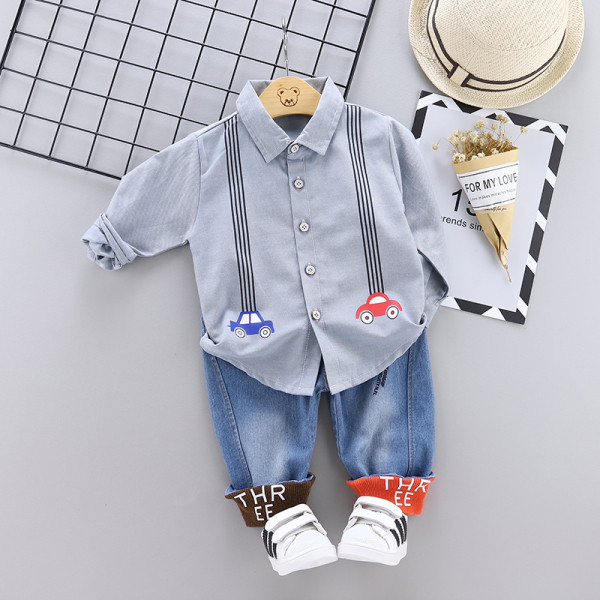 Модерен детски комплект от две части риза и дънки