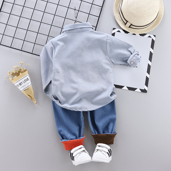 Модерен детски комплект от две части риза и дънки