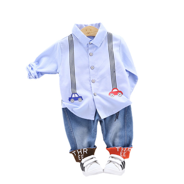 Модерен детски комплект от две части риза и дънки