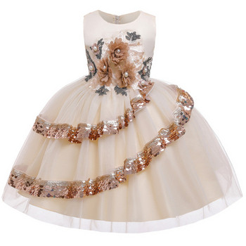 Детска рокля за момиче с 3D елемент цветя и пайети