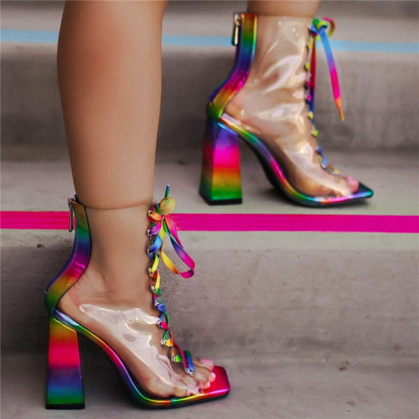 Нов модел дамски сандали на висок ток с връзки и цип 