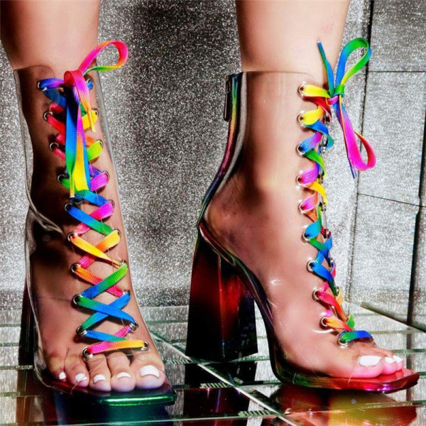 Нов модел дамски сандали на висок ток с връзки и цип 