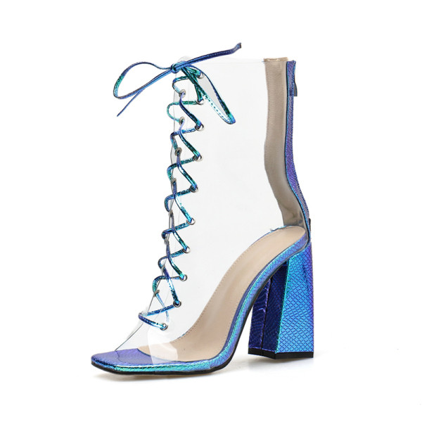 Нов модел дамски сандали на висок ток с връзки и цип 