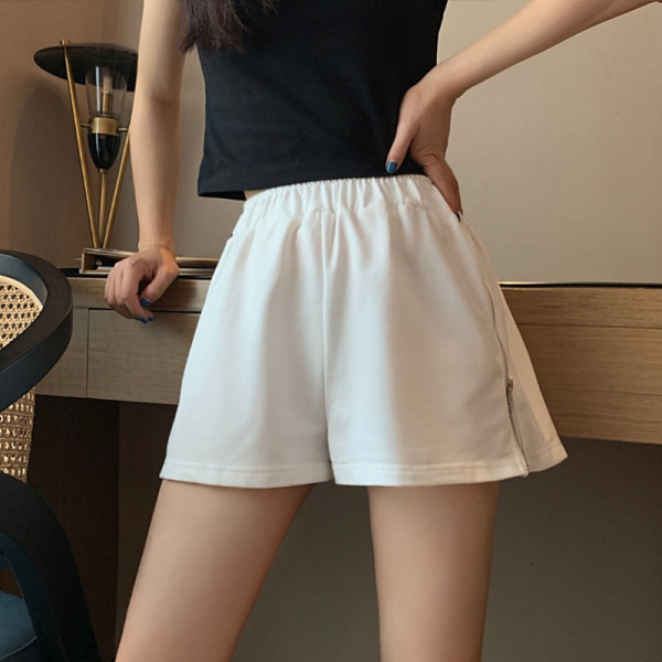 Ежедневни дамски къси панталони широк модел с висока талия и цип