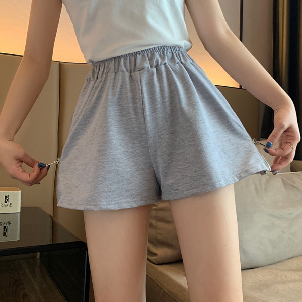 Ежедневни дамски къси панталони широк модел с висока талия и цип