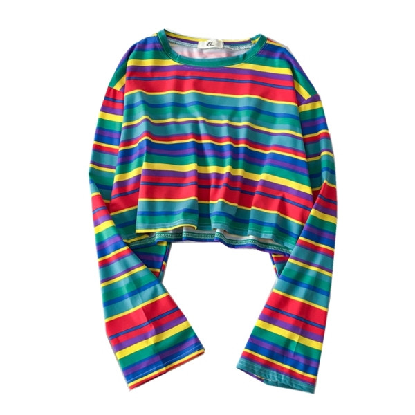 Bluză de damă în dungi cu decolteu rotund și mâneci lungi