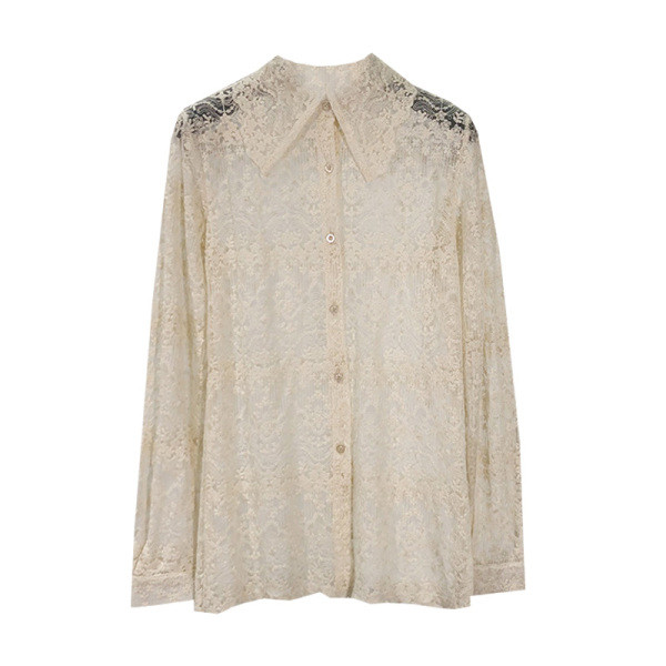 Модерна дантелена риза с класическа яка и копчета