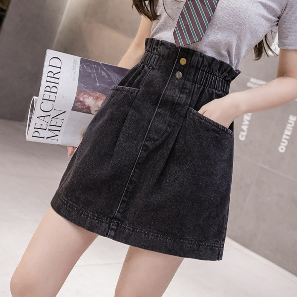 Дамска дънкова пола с джобове и еластична талия