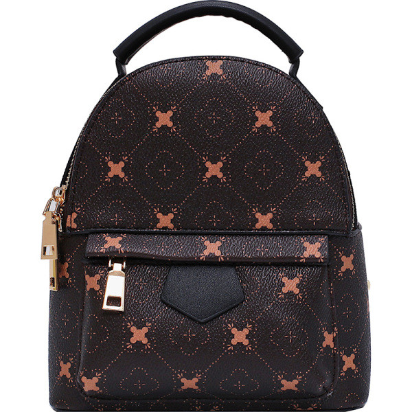 Модерна дамска раница от еко кожа с преден джоб и цветен десен