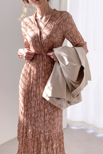 Rochie casual de dama cu talie elastica si maneci lungi