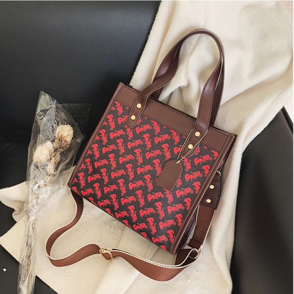 Ежедневна дамска чанта с цветен десен, къса и дълга дръжка