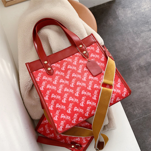 Ежедневна дамска чанта с цветен десен, къса и дълга дръжка