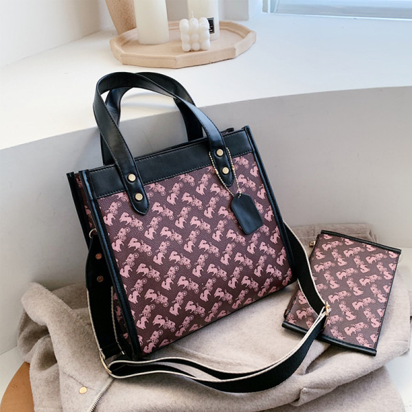 Ежедневна дамска чанта с цветен десен, къса и дълга дръжка