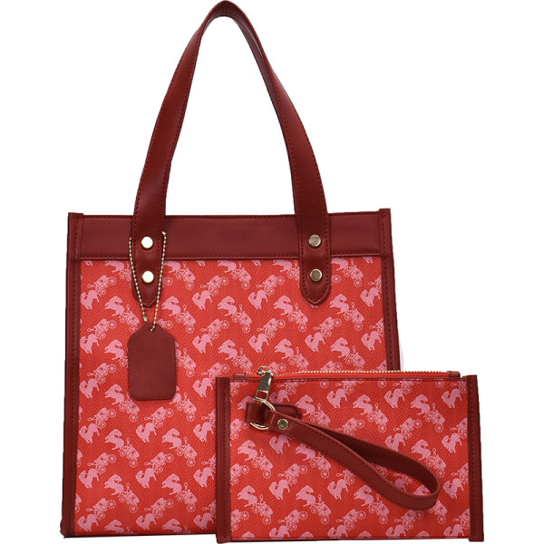 Ежедневна дамска чанта с цветен десен, къса и дълга дръжка