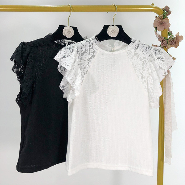 Модерна лятна блуза с къси ръкави от дантела