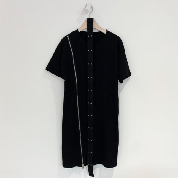 Дамска рокля с цип и колан ,къс ръкав в черен цвят 