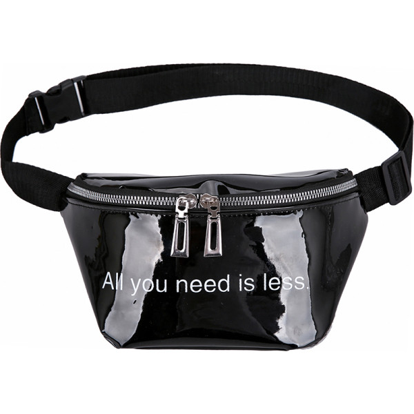 Geantă de umăr sau talie de damă de ultimă generație cu efect de lac și inscripție