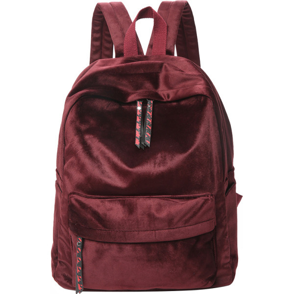 Голяма дамска раница от кадифе с преден джоб