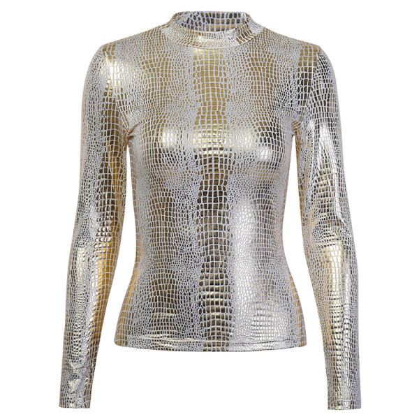 Bluză de damă modernă cu mâneci lungi și decolteu oval cu drept animal