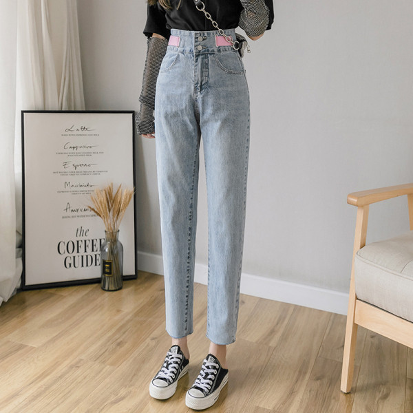 Ежедневни дамски дънки с висока талия и копчета