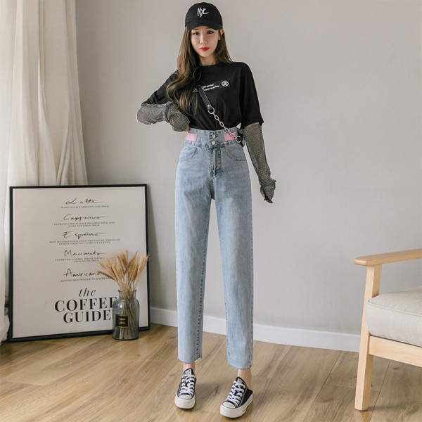 Ежедневни дамски дънки с висока талия и копчета