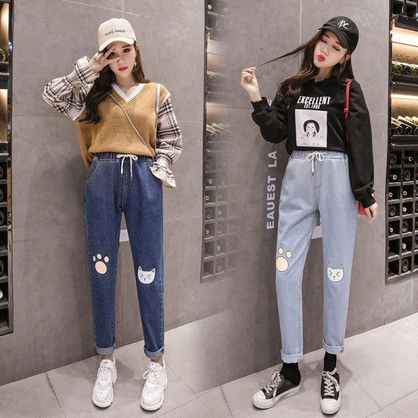 Ежедневни дамски дънки с връзки и апликация