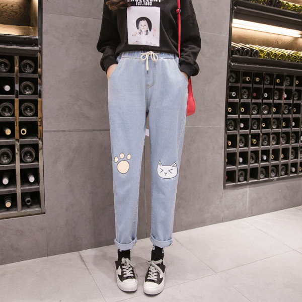 Ежедневни дамски дънки с връзки и апликация