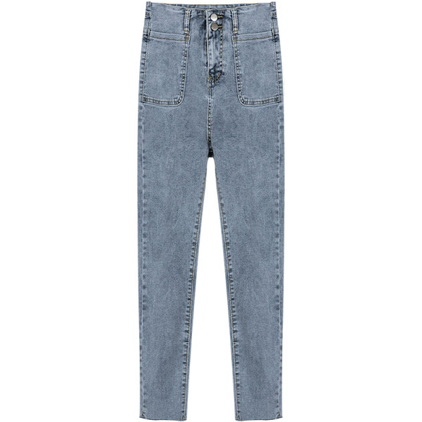 Ежедневни дамски дънки с висока талия и копчета 