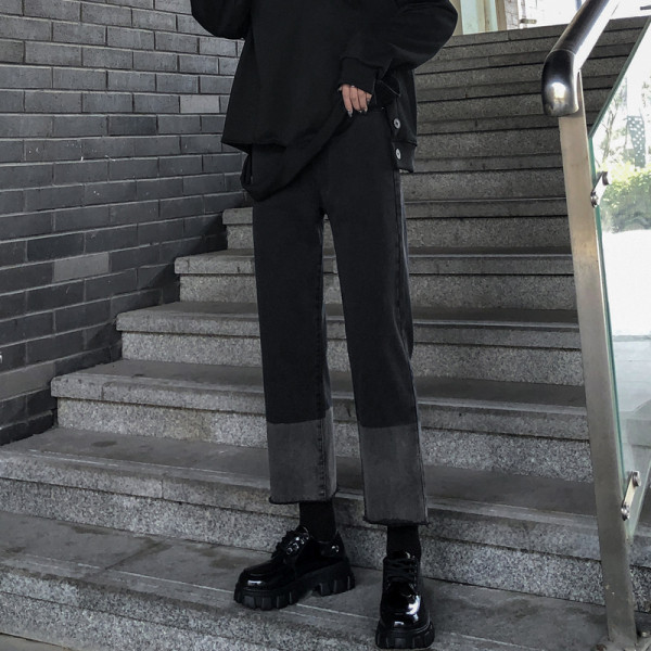 Ежедневни дамски дънки с висока талия -широк модел в черен цвят