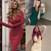 Modern női ruha V-nyakú és hosszú ujjú