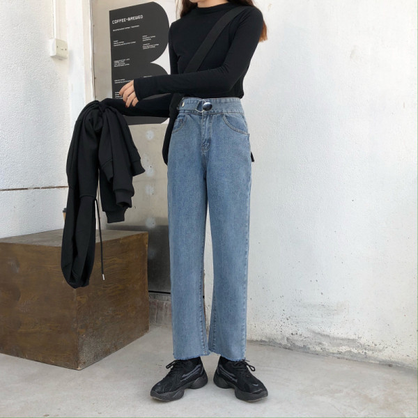 Модерни дамски дълги дънки с висока талия и джобове 