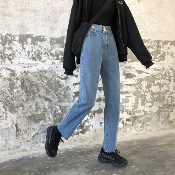 Модерни дамски дълги дънки с висока талия и джобове 